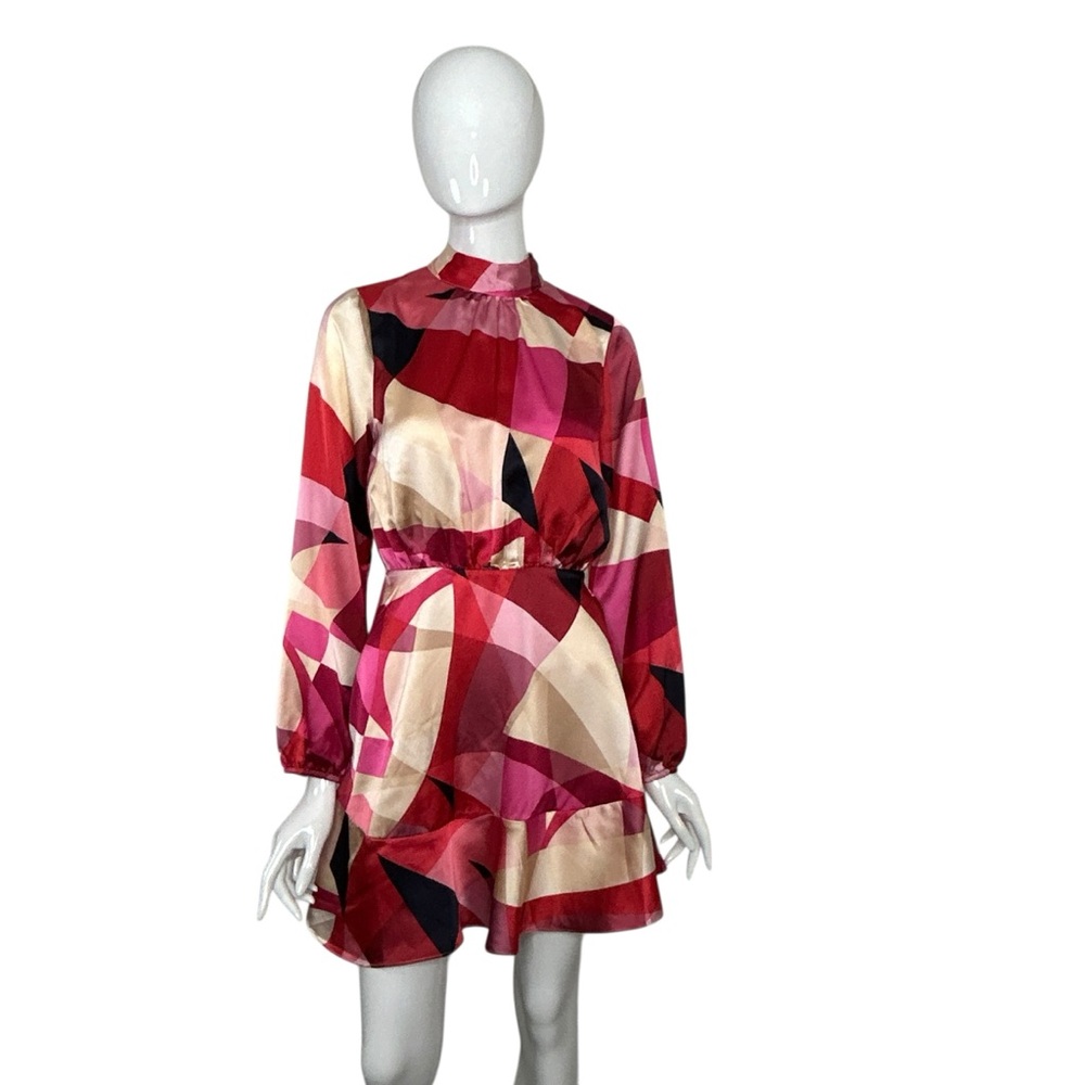 Fate Pink Dress Small Geometric Patterned Mini Elastic Waist Kentucky Derby